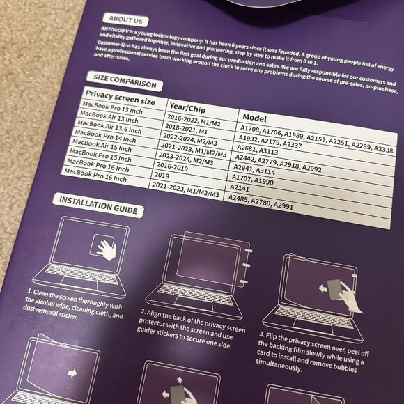 🟣 ANTOGOO V Privacy Screen Protector – 2 Pack (MacBook Air 15.3") 🟣 - Picture 4 of 8